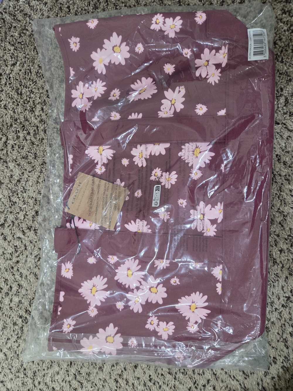 NEW COACH TOTE Floral Maroon Large COACH Tote Bag with Pink Daisy Print - Picture 3 of 6